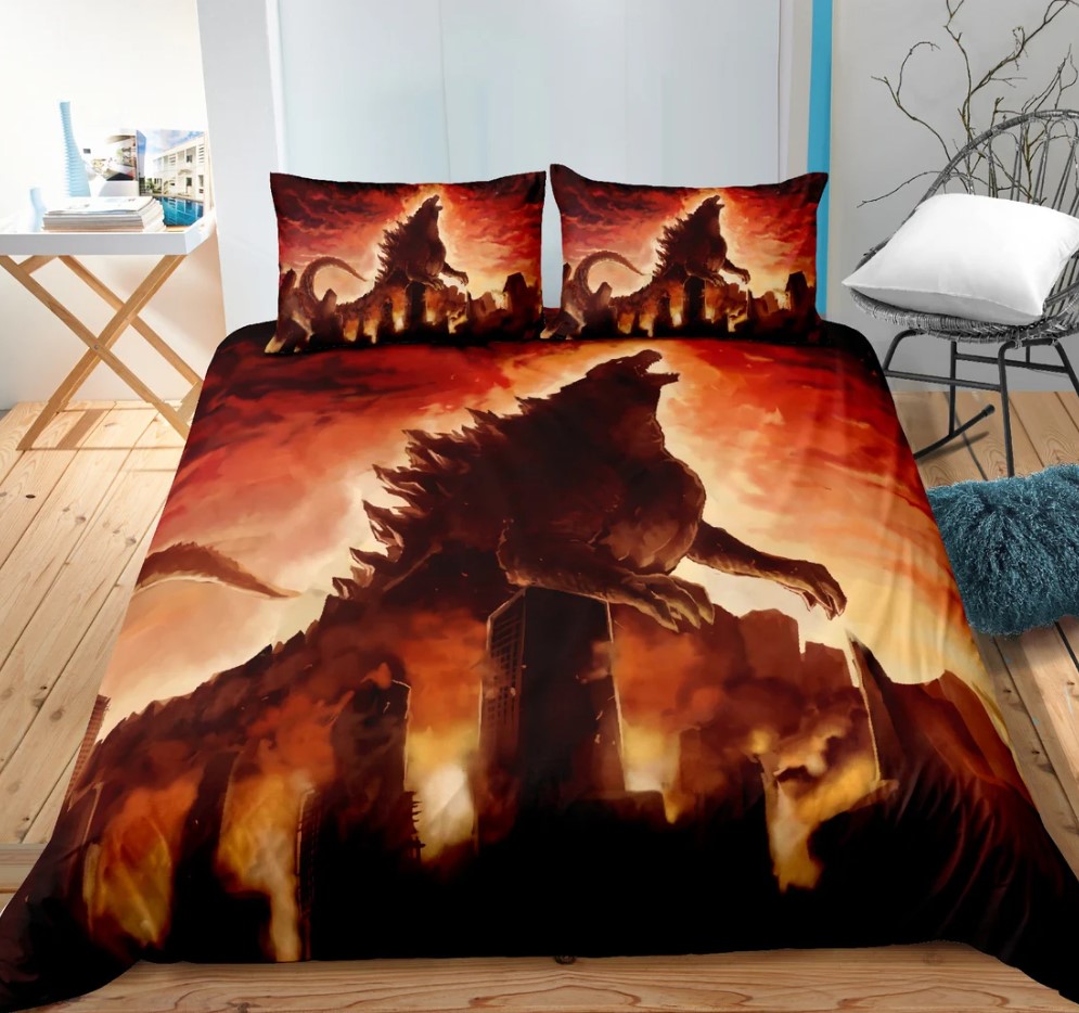 Personalized 3d Godzilla Dinosaur Duvet Cover Cartoon Bedding Sets With 3 Pieces 1 Duvet Cover 2 Pillowcases Best Gift For Kids